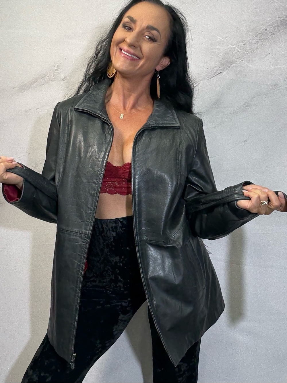 Pelle Studio Black Leather Zip Jacket with Collared Neck